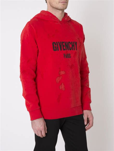 givenchy hoodie distressed red|givenchy destroyed hoodie.